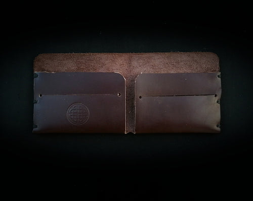 3 stich leather wallet folded open 